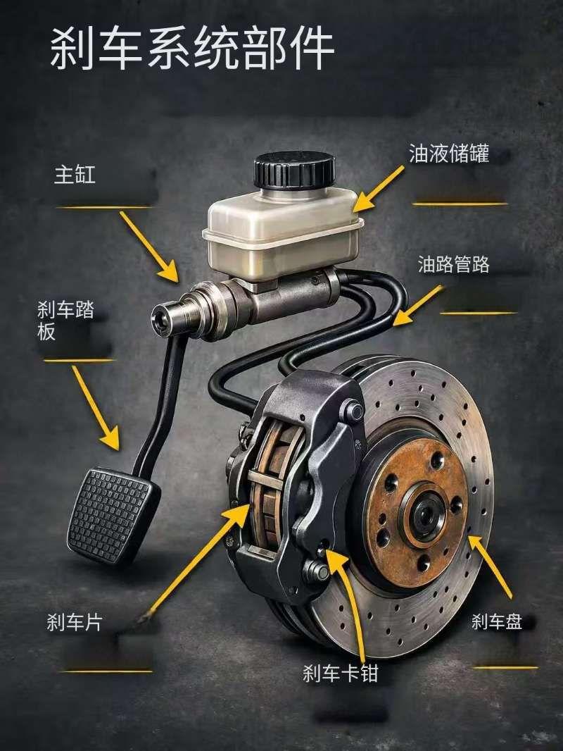 刹车系统🛠️刹车系统是开车时最重要的安全部件之一，了解它的基本结构，能