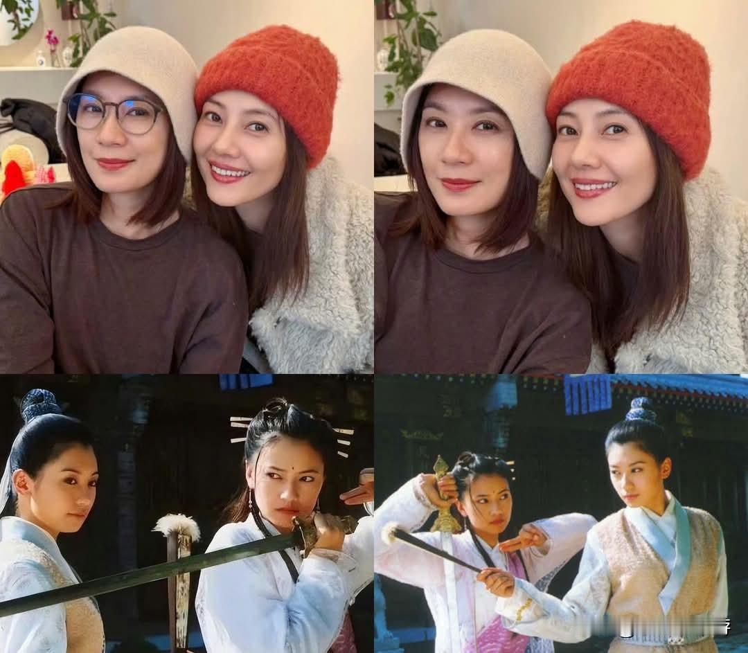 高圆圆、贾静雯两大女神同步晒出两人私下聚会的合照，照片中两人头靠着头、笑容甜美又