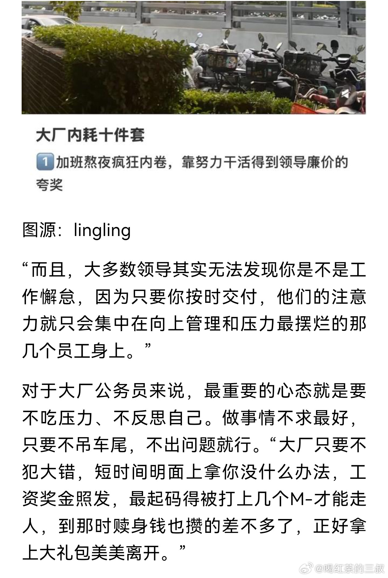 北上广最夯人设：大厂公务员。企业大了、成熟了，都差不多的，摸鱼是正常状态。普通人