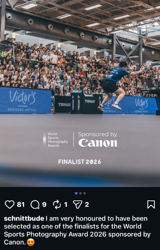 樊振东腾空照片入围世界体育摄影奖德国乒乓球项目摄影师：我非常荣幸能被选为202