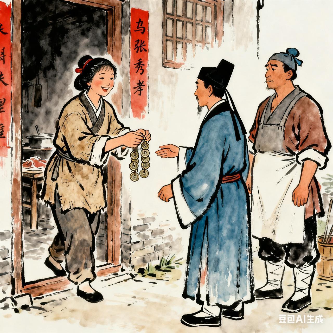 古代笑话张秀才踱到李屠夫家，拱手作揖：“贤弟，近来囊中羞涩，想借些碎银周转，