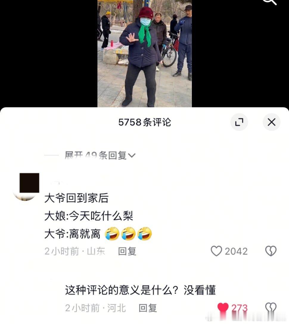 原视频是一个阿姨跳舞被大爷观看点开评论给我看麻了。