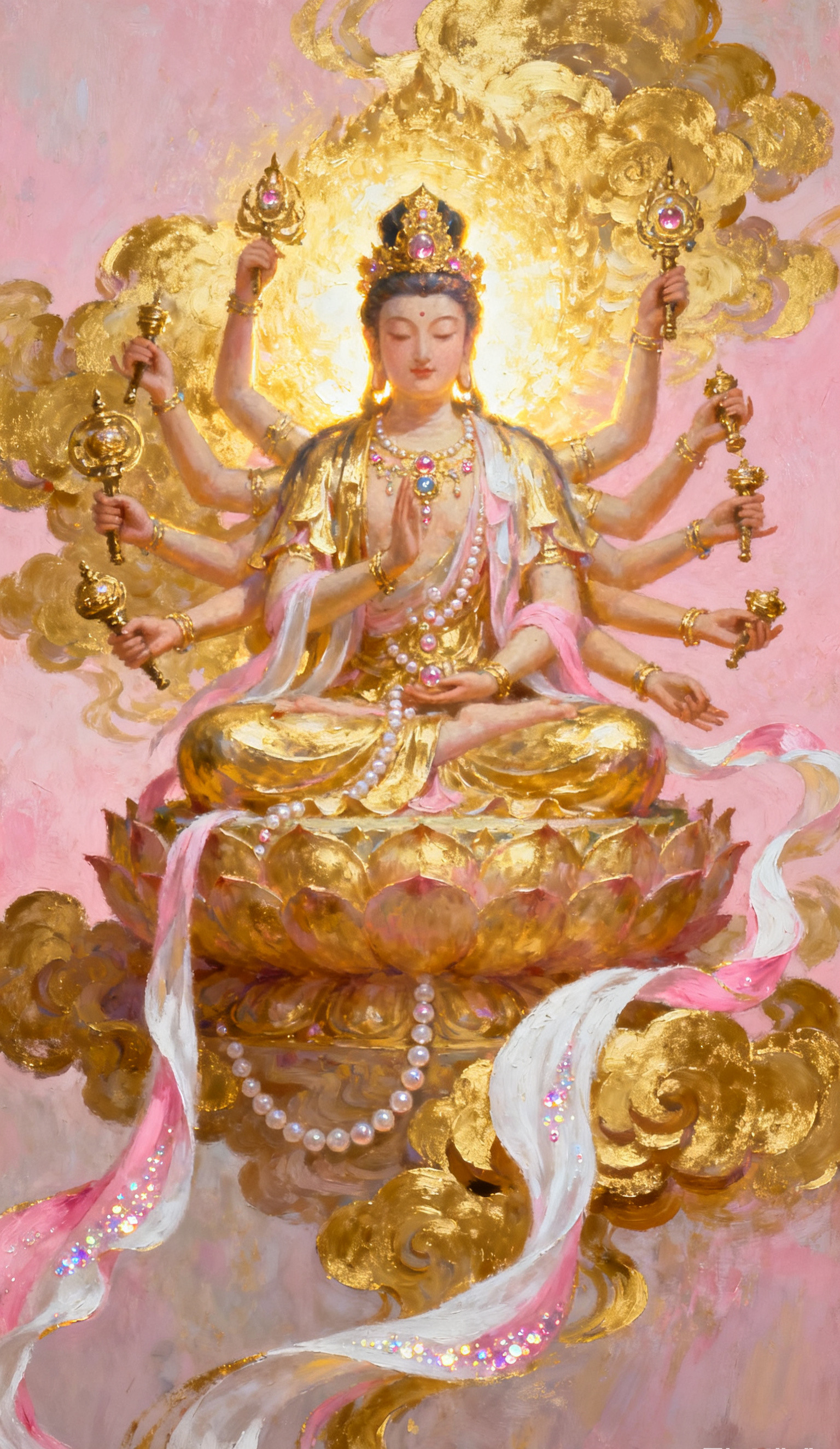 千手观音，慈悲护持！愿百病不侵，身心康泰，所求皆应，岁岁安宁。南无千手千眼观世音