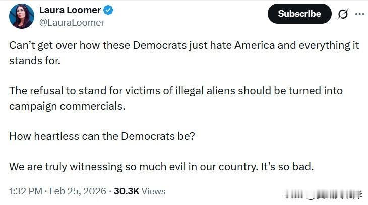 LauraLoomer发文抨击民主党人。“我实在无法理解，这些民主党人怎