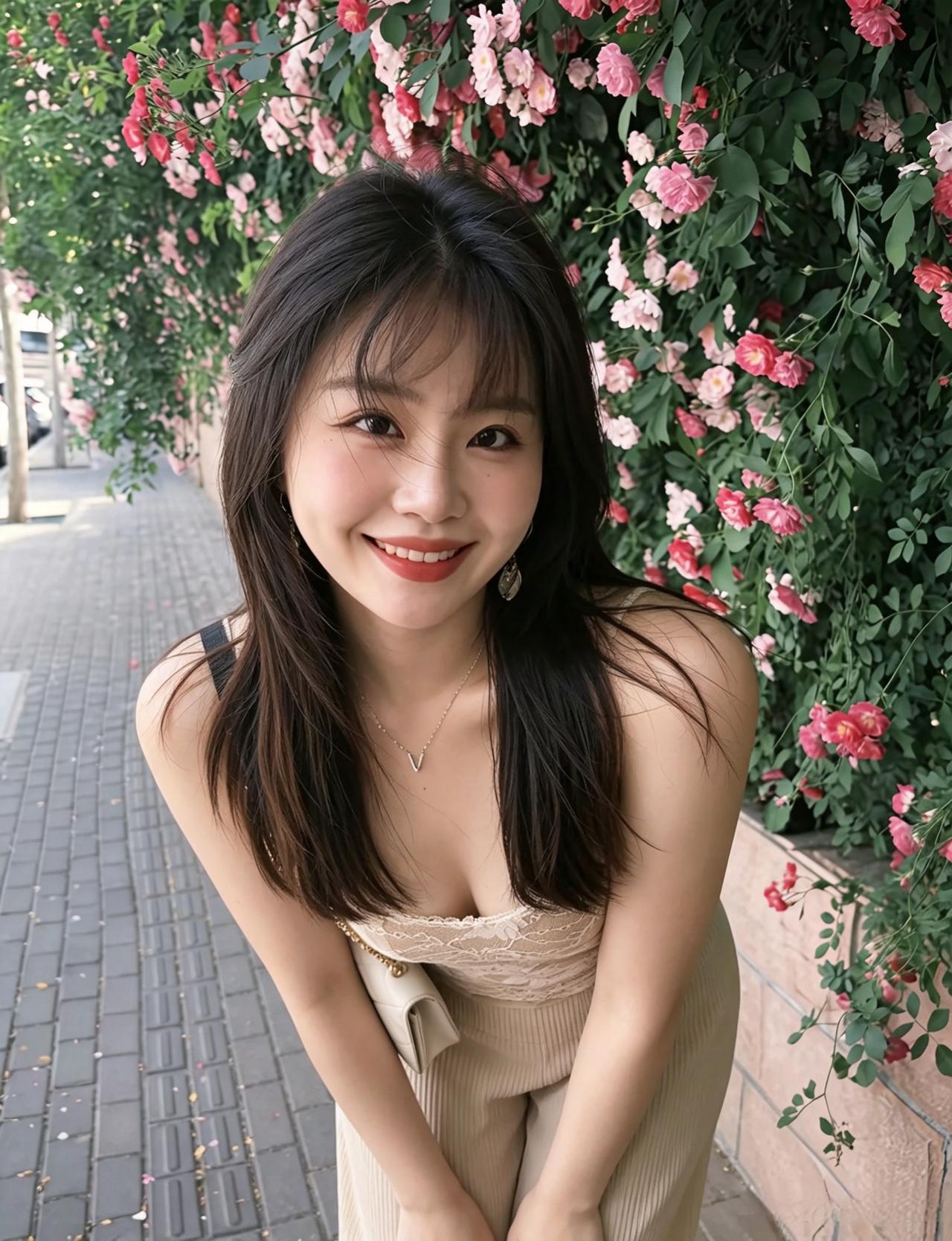蔷薇爬满整面花墙你俯身一笑花香都黯然失色眉眼明媚，温柔热烈惊艳了一整个盛