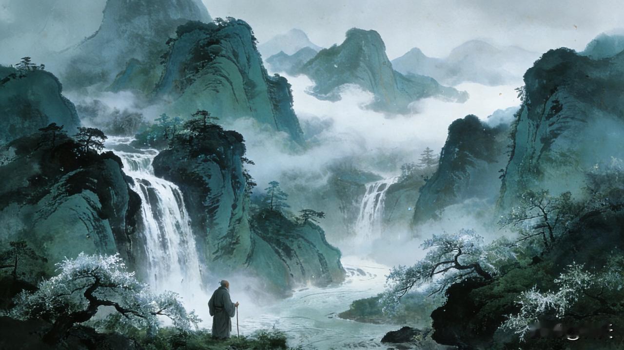 山行遇瀑赏幽境烟岚轻浮沟壑间，飞瀑如霜倾泻而下，水雾氤氲成诗。策杖穿行，向
