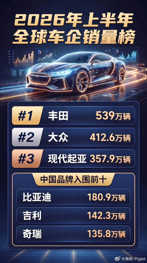 如果全球市场全面向中国车企开放，没两年前五都会是自主五常丰田又拿了全球车企销量第