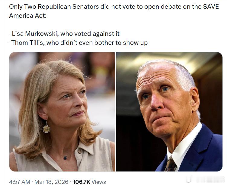 只有两位共和党参议员没有投票支持对《拯救美国法案》进行辩论：•丽莎·默克尔斯基