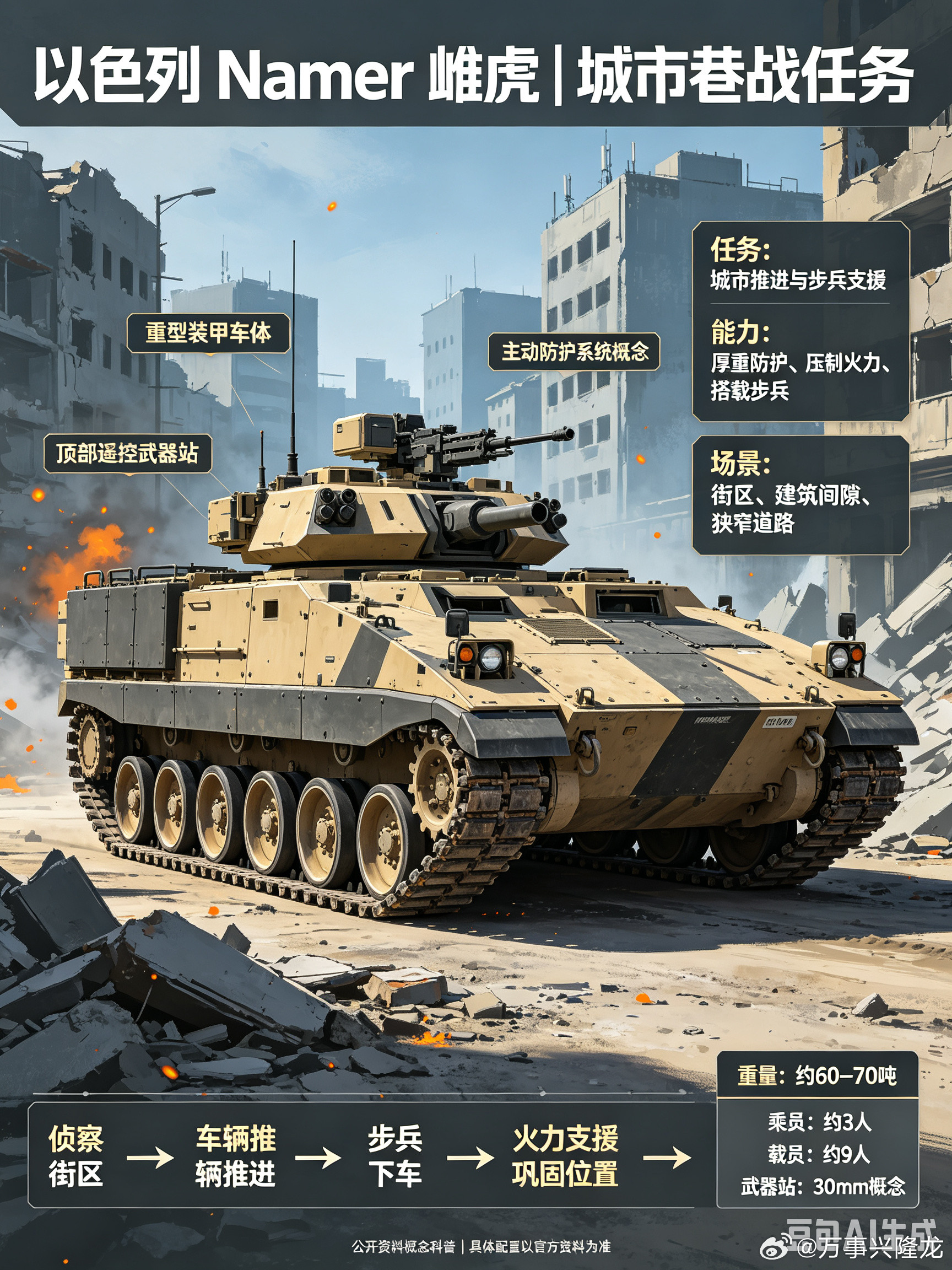 以色列雌虎Namer｜梅卡瓦底盘衍生的重型步兵战车雌虎（Namer）是以色列依托