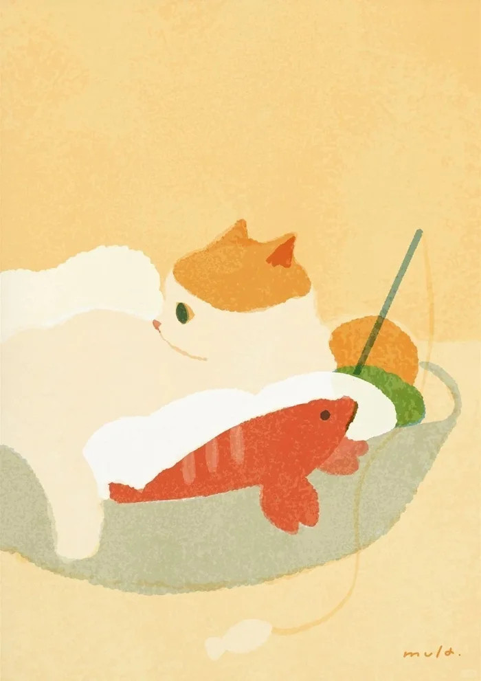 让日本插画艺术家mula画中可爱的猫猫来治愈一天的疲惫吧：​​​