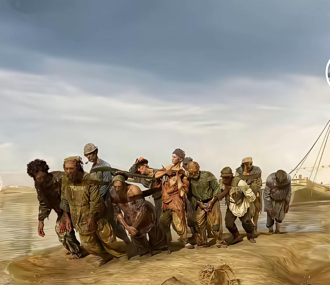 看照片！列宾的油画…80后的应该都学会这篇课文吧《伏尔加河上的纤夫》揭露的