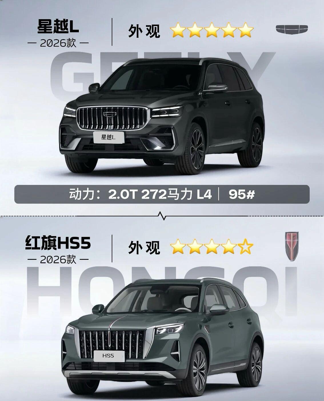 吉利星越vs红旗HS5同为国产热门中型SUV，吉利星越L和红旗HS5该怎么选？