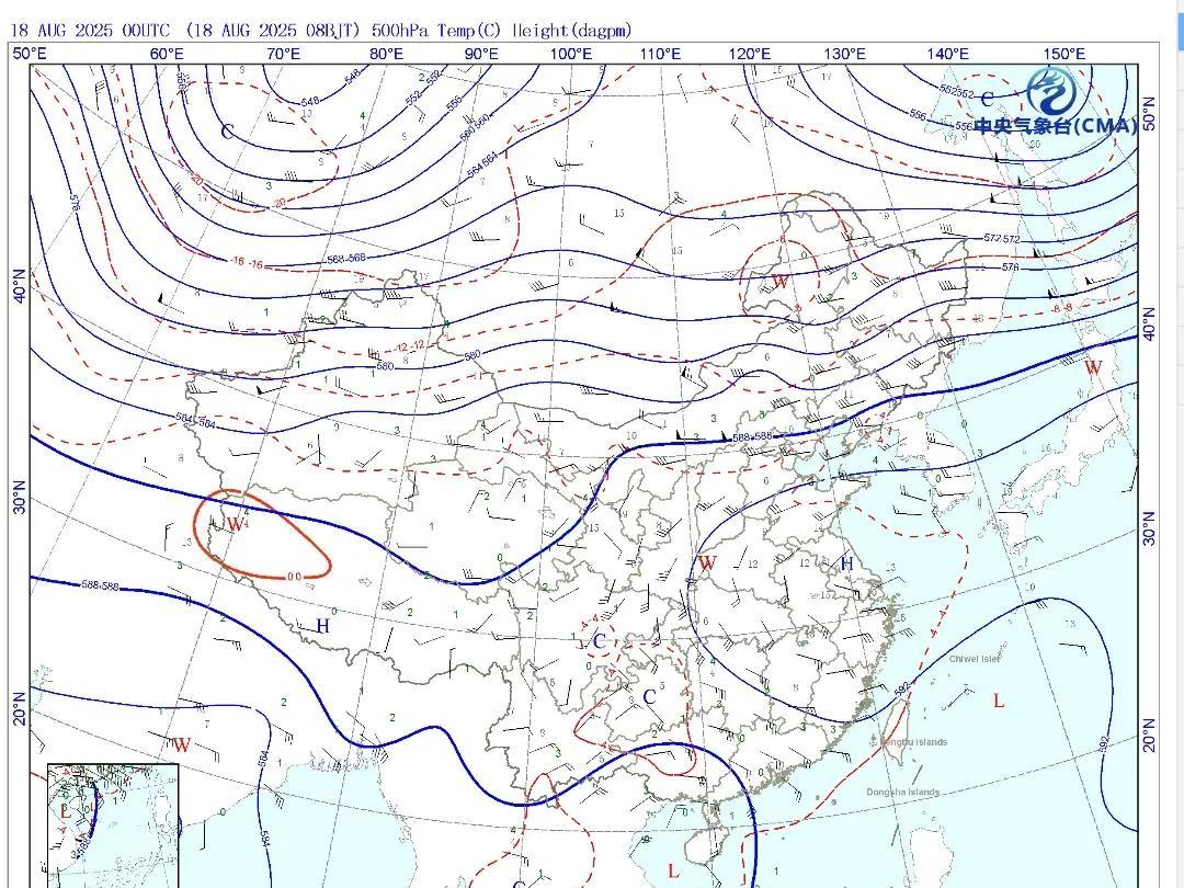 从今天的天气图实况来看，依然是副热带高压和陆地高压携手，从高空200百帕能够