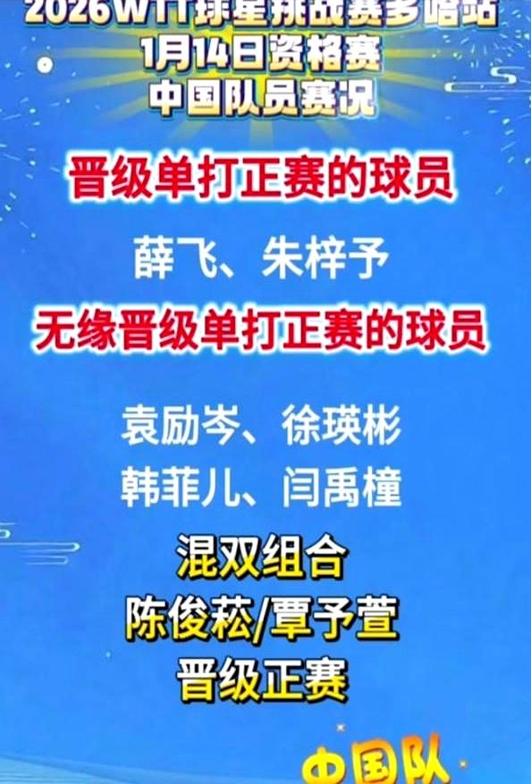 6人出战仅3组过关多哈资格赛打完，国乒小队员交卷。薛飞男单连打五
