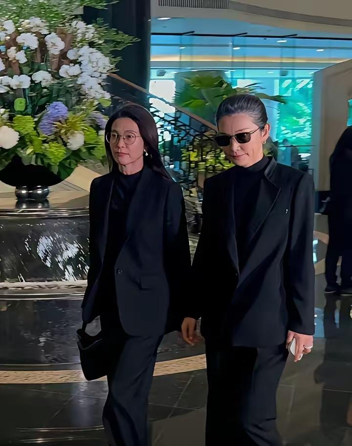 李冰冰身着一袭黑衣正装，顶着一头白发，与妹妹李雪一同现身施南生的追思会。实际上