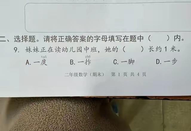 深圳小学二年级期末数学考题，一庹是什么东东？成年的你、大学生、研究生、博士生、博