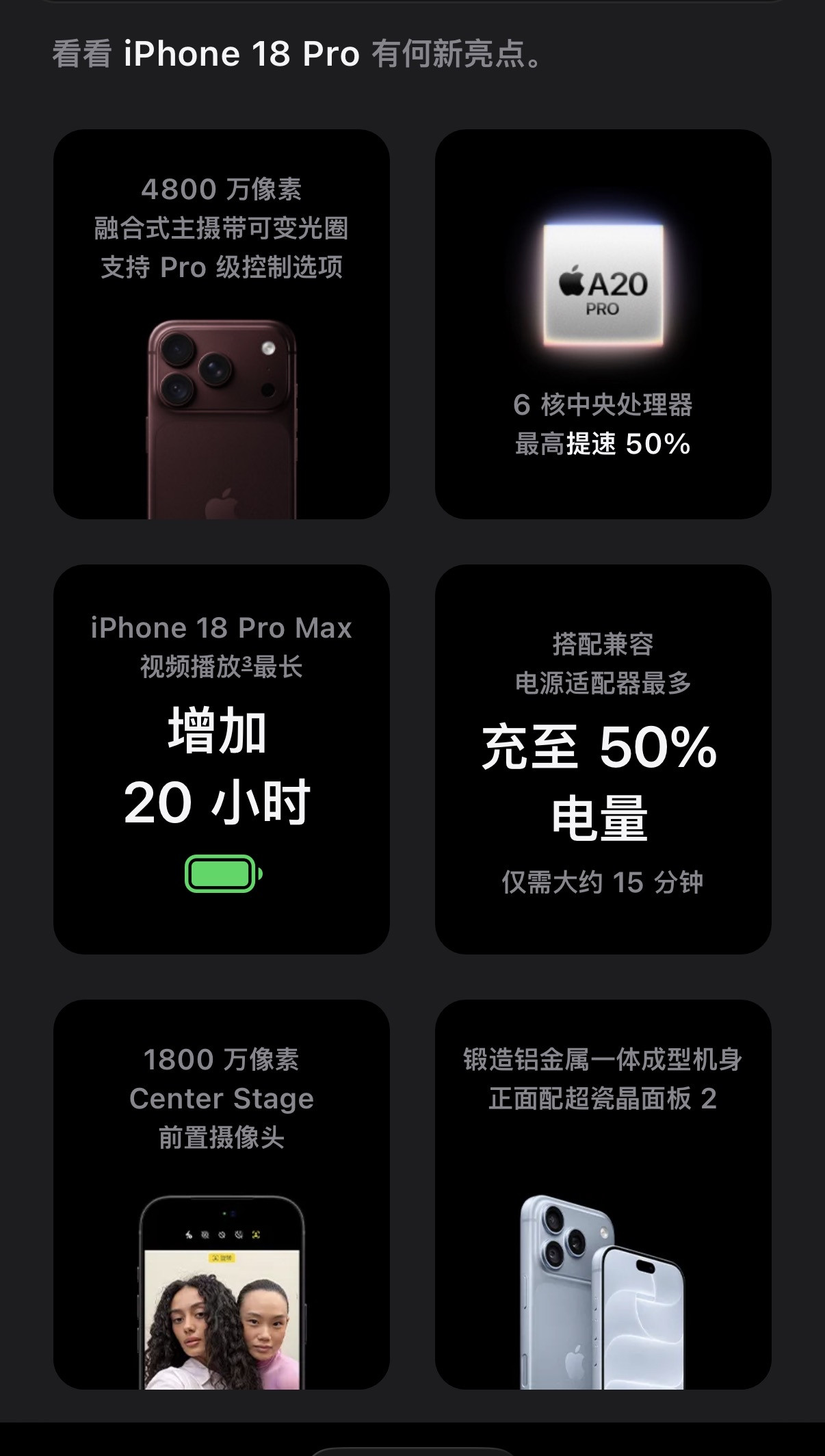iPhone18ProvsiPhone17Pro精简对比1.外观屏幕两者尺寸、刷新率、亮度一致。18