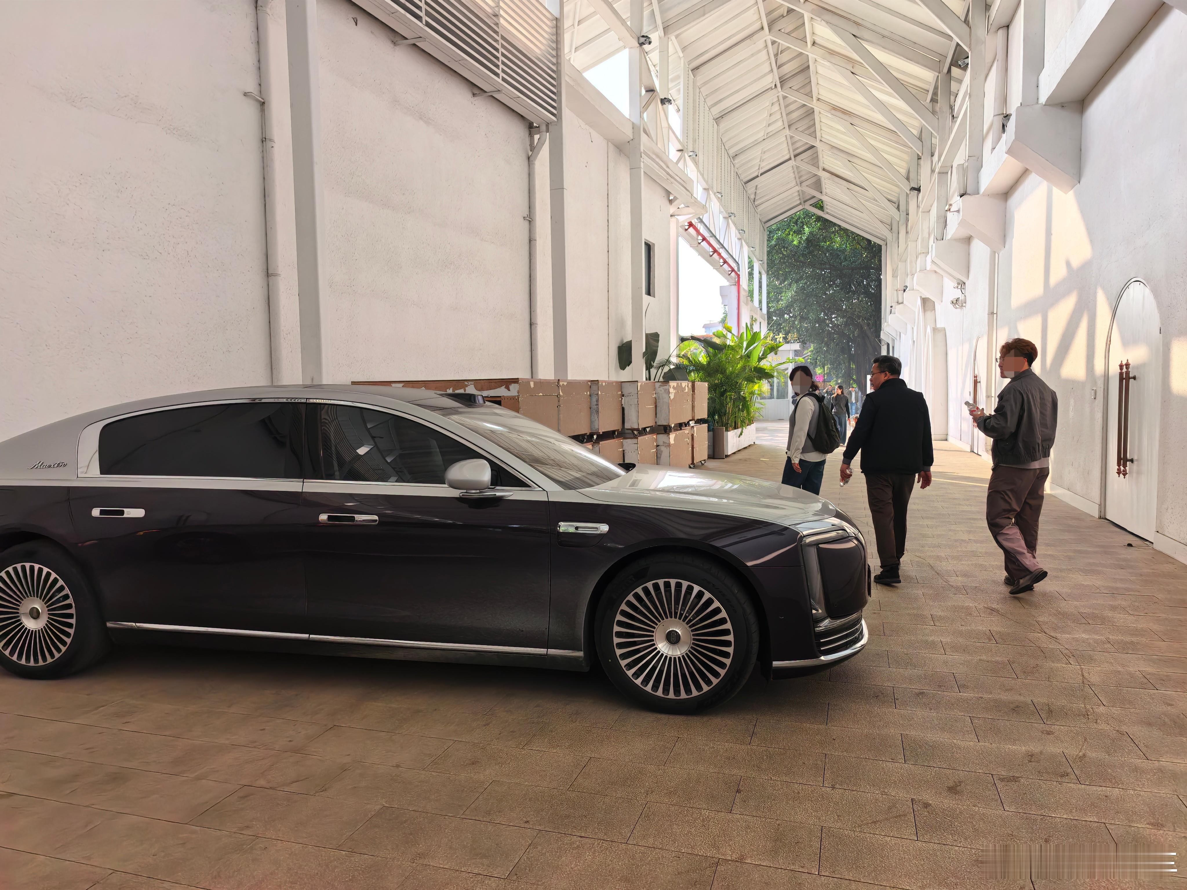 在小景点里的停车场居然也能发现一台尊界S800，还是银紫双拼，真的漂亮。路人经过