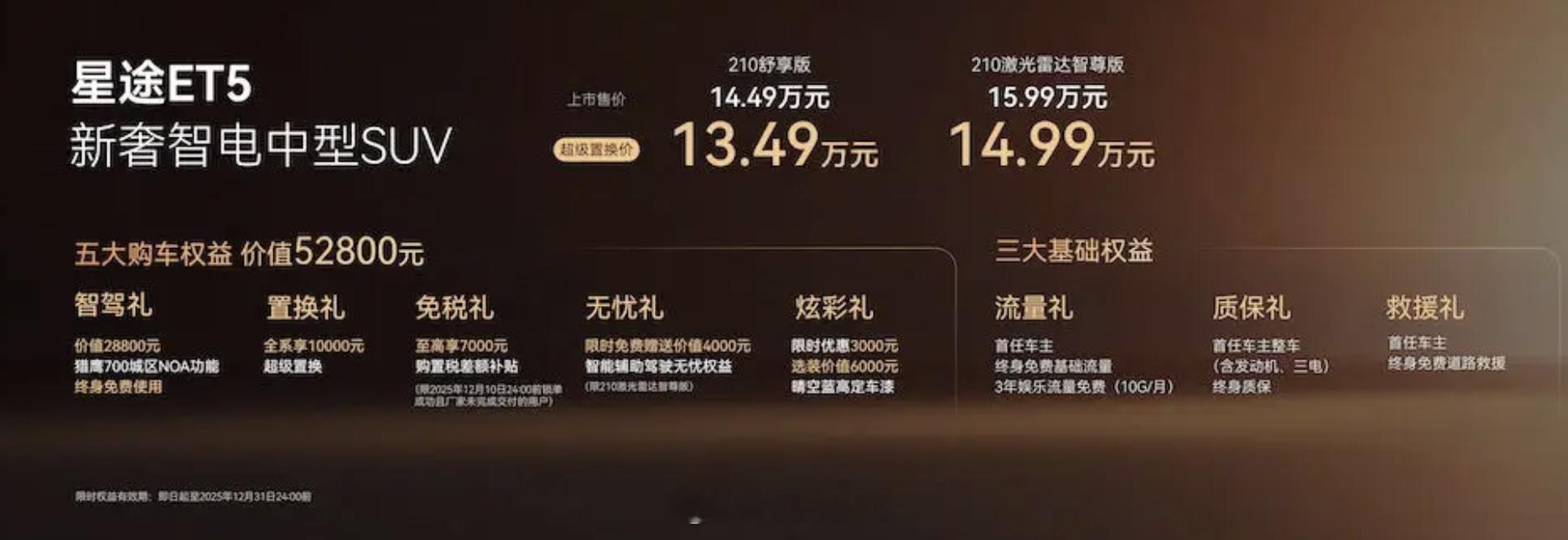 中型SUV星途ET5上市！共推出210舒享版、210激光雷达智尊版，官方指导价1