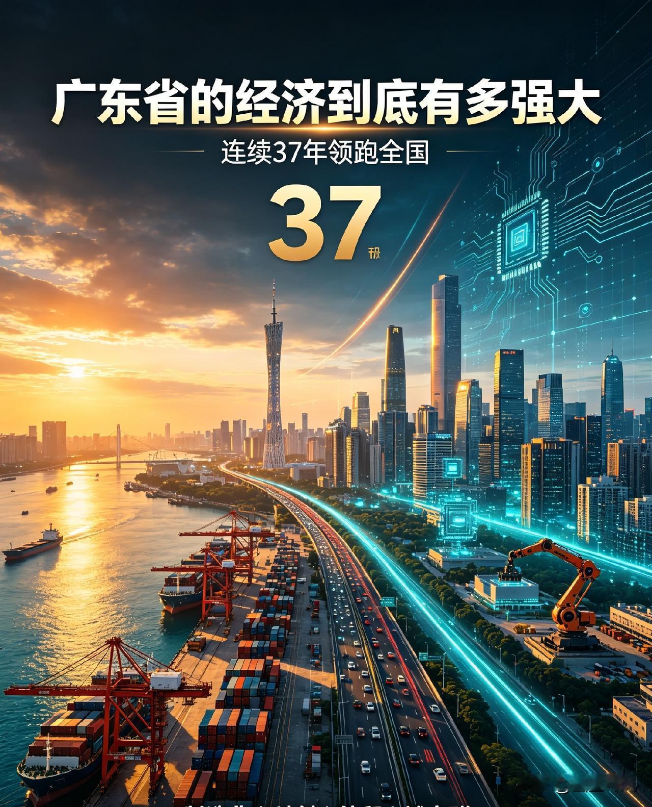 截至2026年，广东GDP已经连续37年领跑全国，稳坐全国经济第一大省的宝座，无
