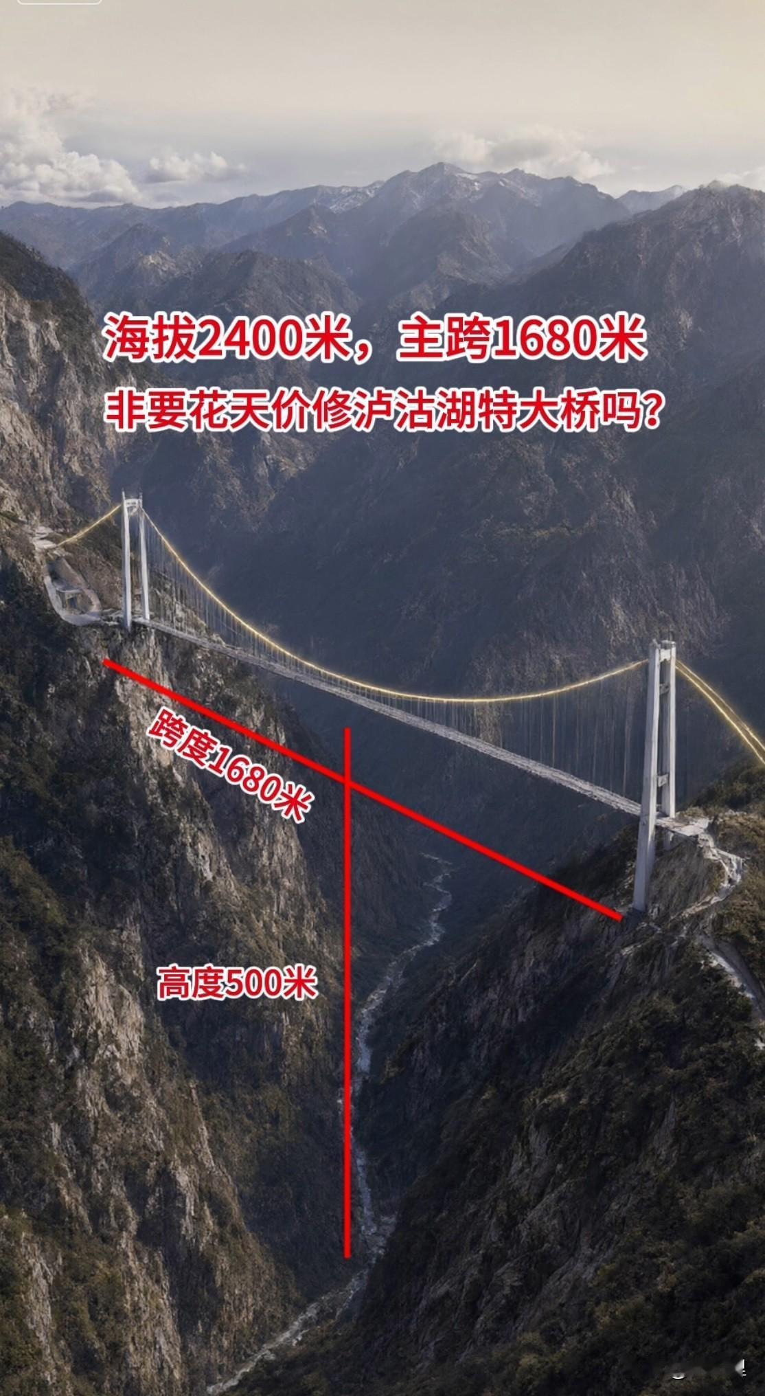 海拔2400米，主跨1680米，非要花天价修泸沽湖特大桥？不少网友提出疑问，深山