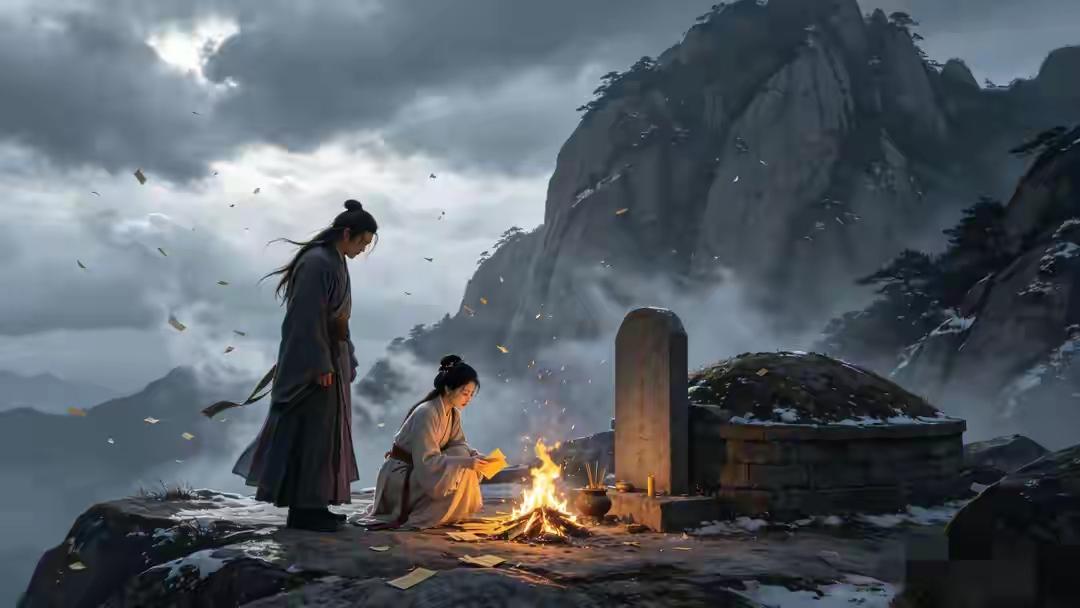 欧阳锋死后黄蓉烧纸，杨过陪着她，黄蓉：他装疯一事做得最成功神雕末年，华山之