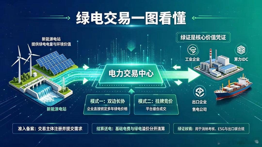 🔥绿电交易深度解读什么是绿电交易绿电交易是同时交易清洁电力电量+环境价值（绿证