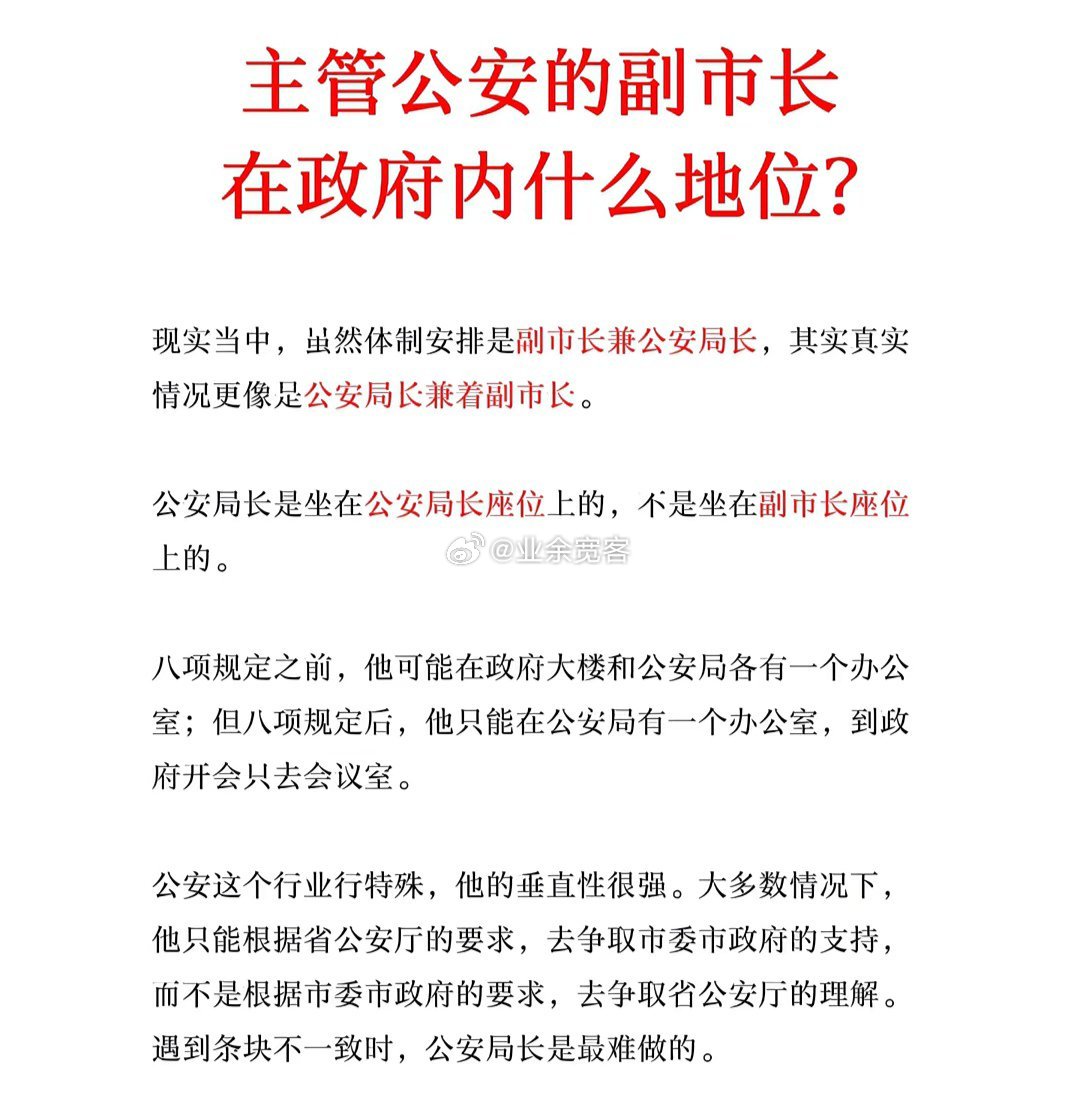 主管公安的副市长在政府内什么地位？​​​