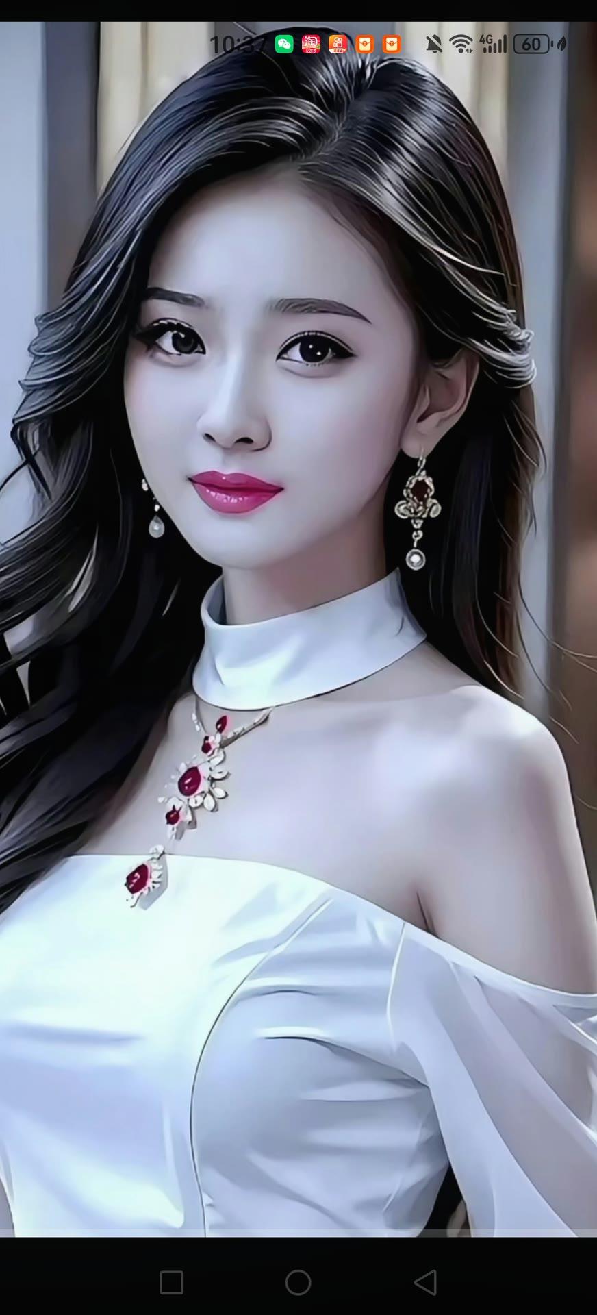 优雅白衣少女，红唇与珠宝相映生辉，尽显高贵气质！