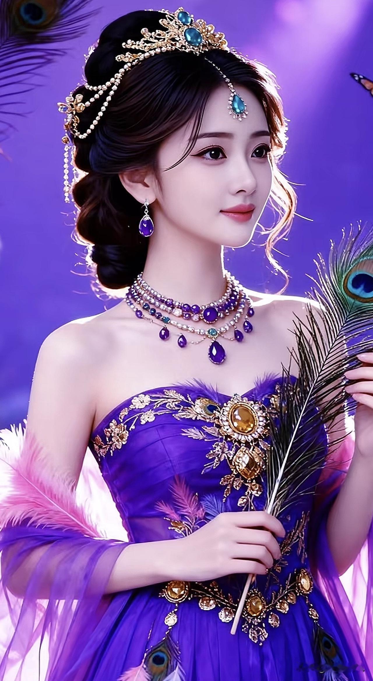 紫衣美人，佩饰华贵。紫衣佳人写真紫裘美人图紫调美人照紫裘美人图紫调美人照