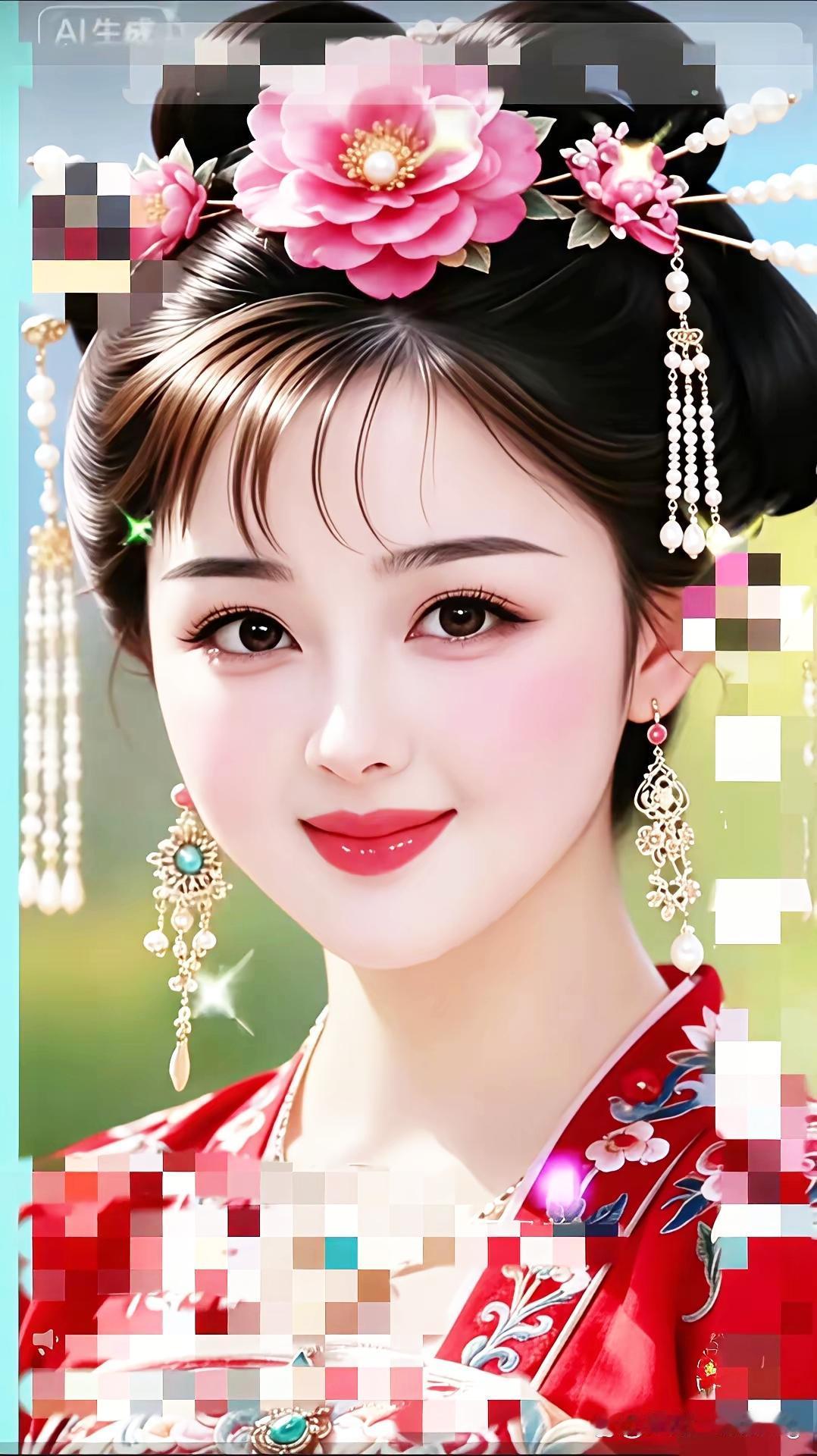 古风美人，红衣飘逸，花簪点缀，惊艳时光。