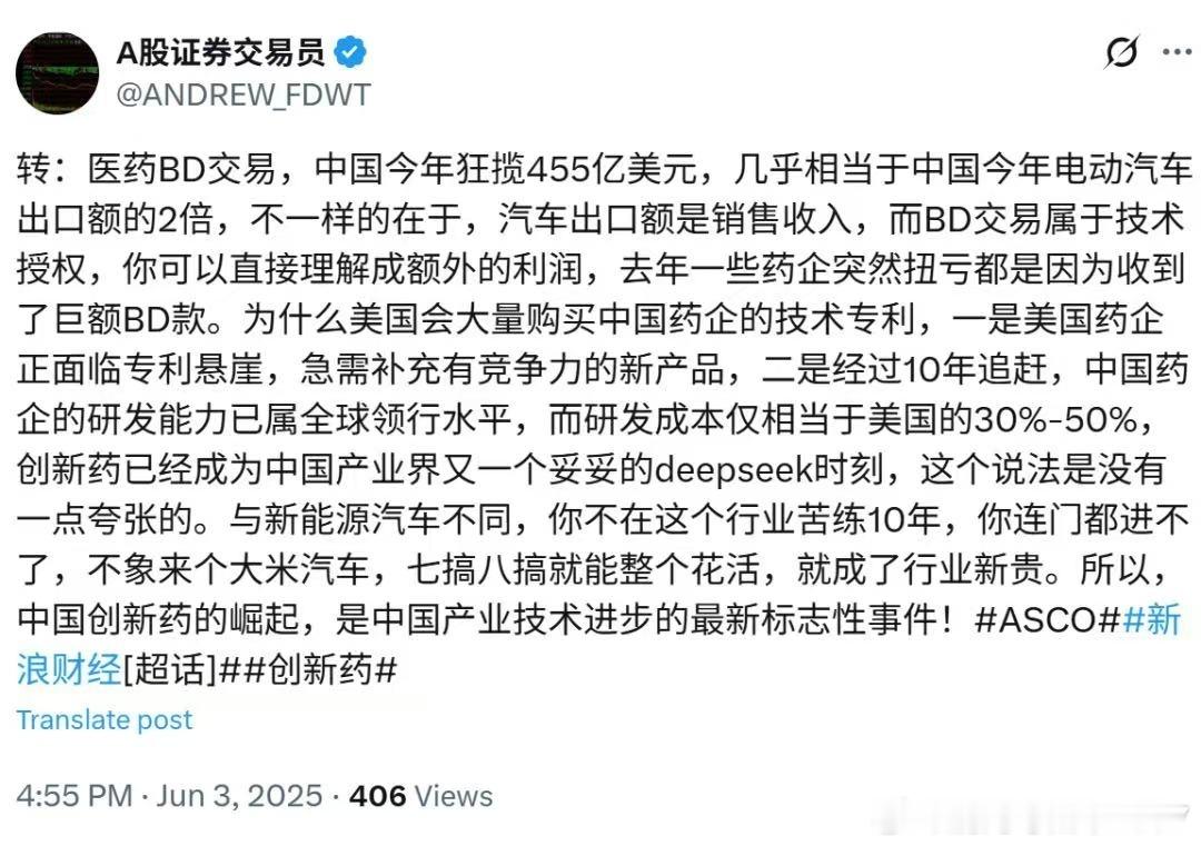 转:医药BD交易，中国今年狂揽455亿美元，几乎相当于中国今年电动汽车出口额的2