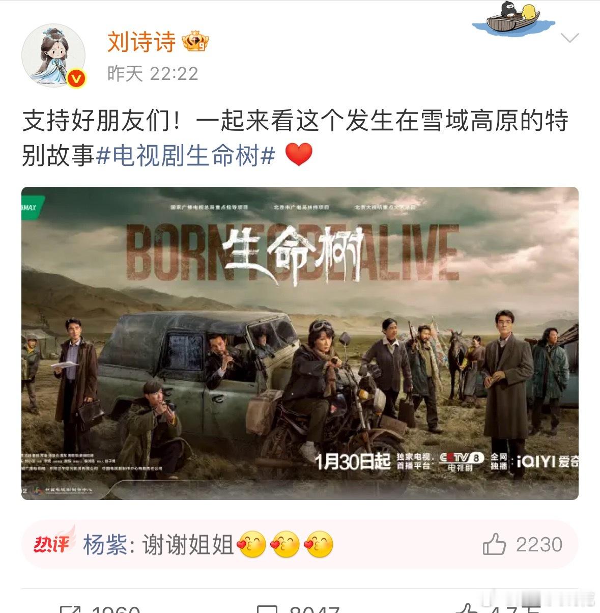 杨紫喊刘诗诗姐姐杨紫飞吻谢谢刘诗诗刘诗诗宣传生命树好多次杨紫播新剧诗诗都送