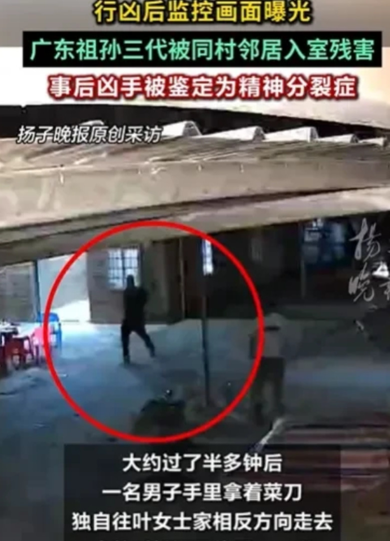 广东廉江，一女子家中突然遭遇横祸，邻居叶某志手持菜刀闯入，把女子70多岁的母亲、