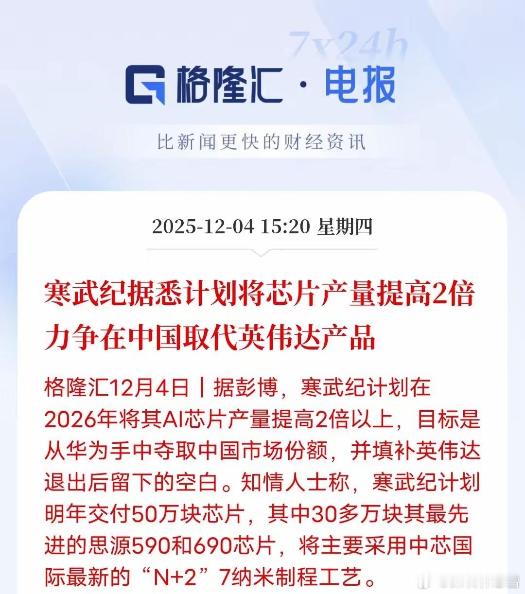 英伟达禁令松动之际，寒武纪产能翻倍抢滩国产算力替代英伟达禁令放宽背景下，寒武纪官