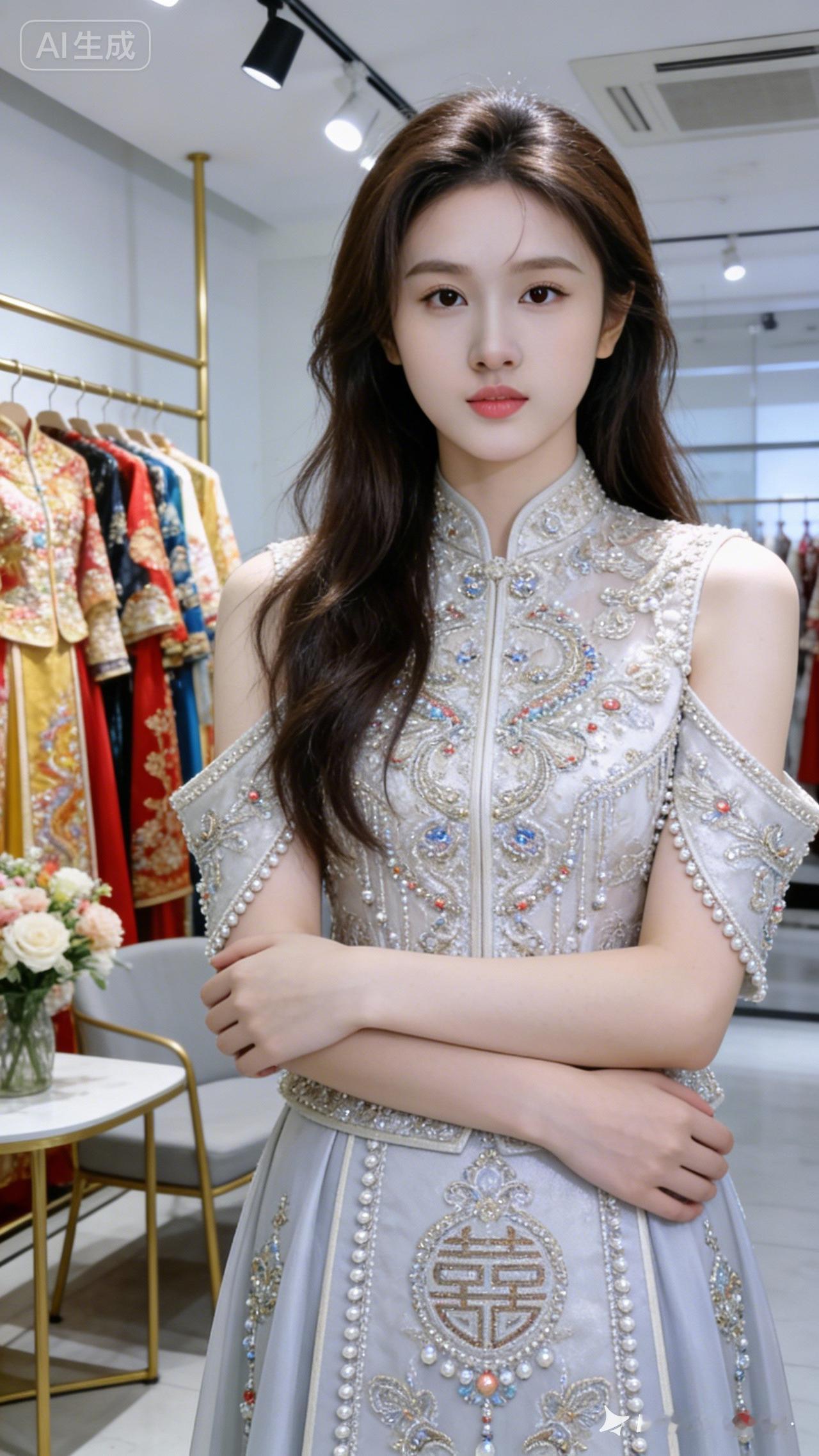 梦幻婚纱试穿体验，惊艳的刺绣细节！