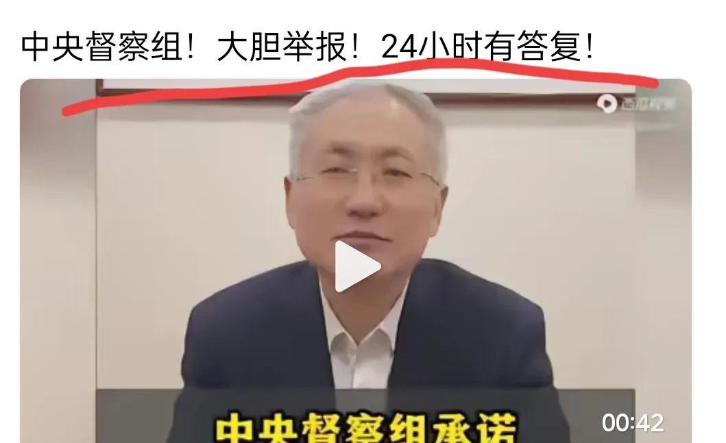 正义的中央督导组承诺，如果有黑恶势力，贪官污吏欺负你。尽管举报。在中国是社会主