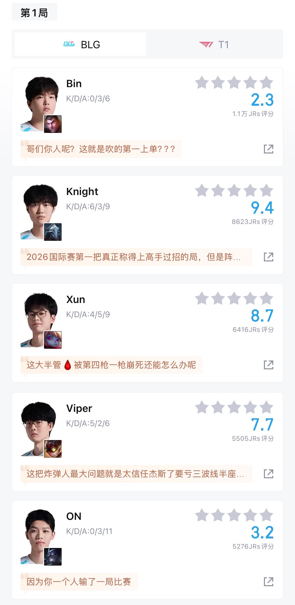 开赛到现在精彩程度断层领先的一小局BLG对战T1