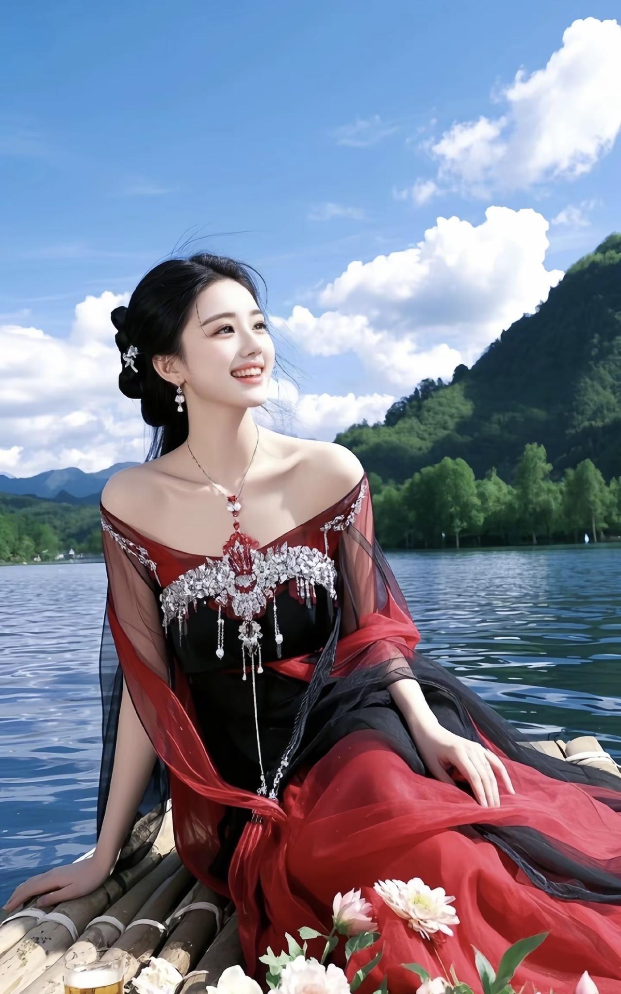 《蓝色的梦》洱海把蓝天揉进水里我坐在竹筏做一条游动的鱼裙裾与波纹私语