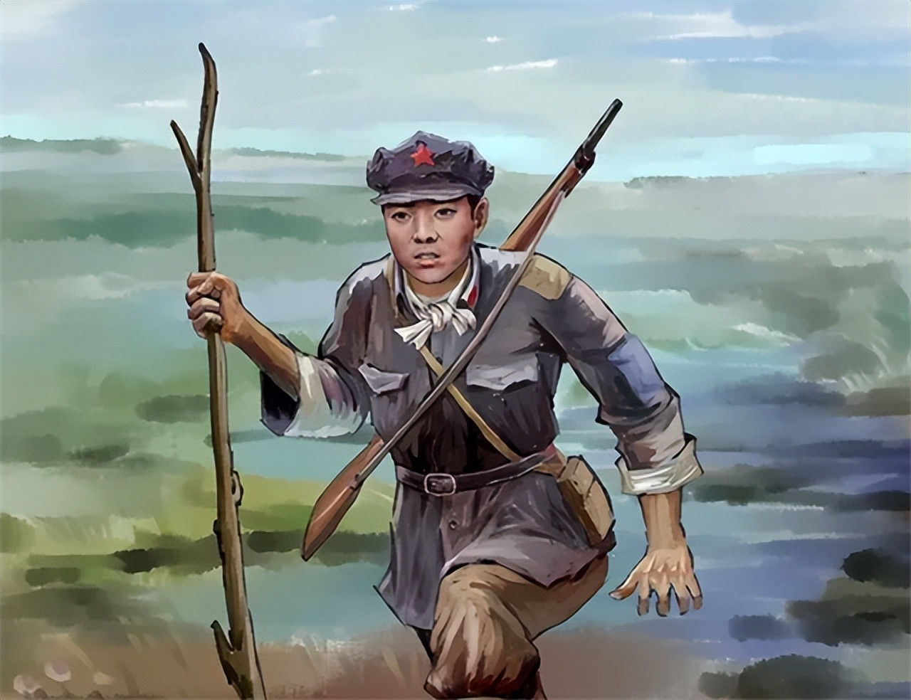 1935年，一13岁的红军小战士在过草地时因为尿急离开了队伍。等他一瘸一拐的回到