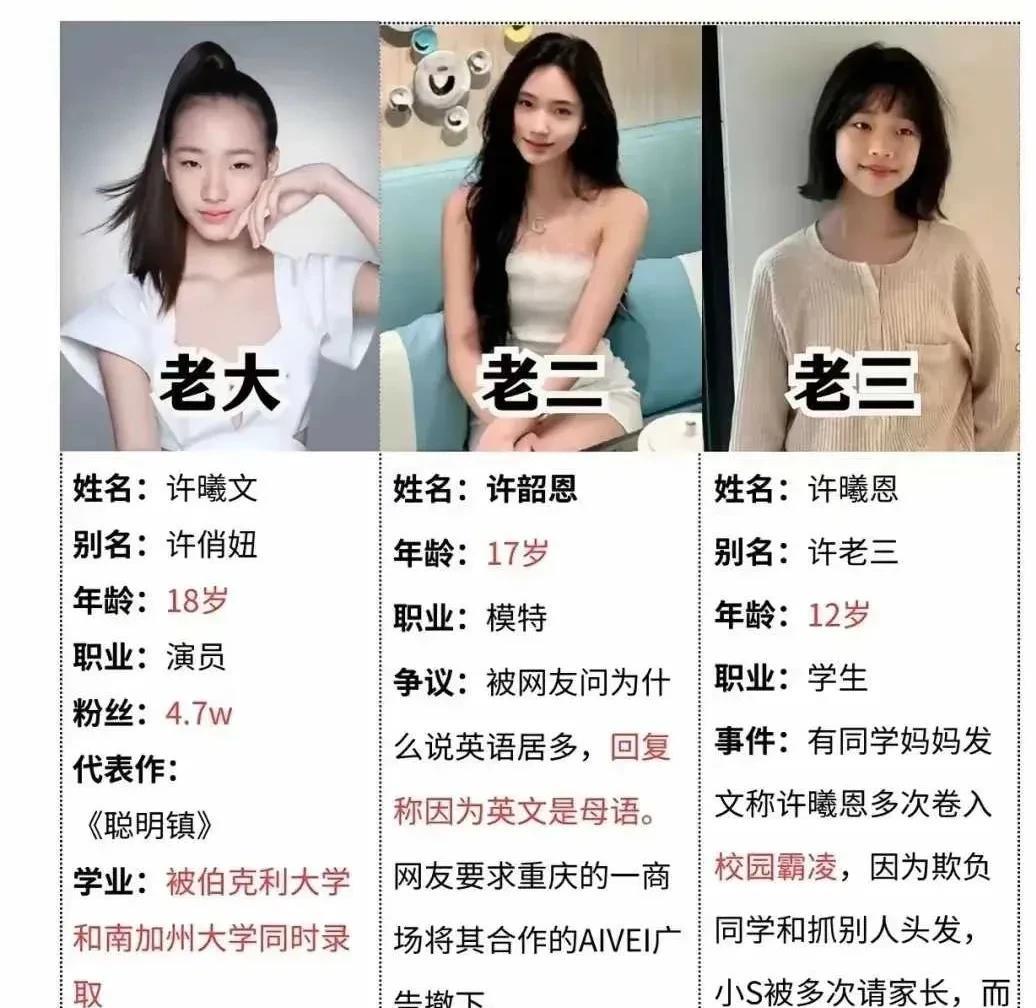 小S的三个女儿，果然老大最有想法，也不愧是被大S宠爱的外甥女，二女儿喜欢炫富，展