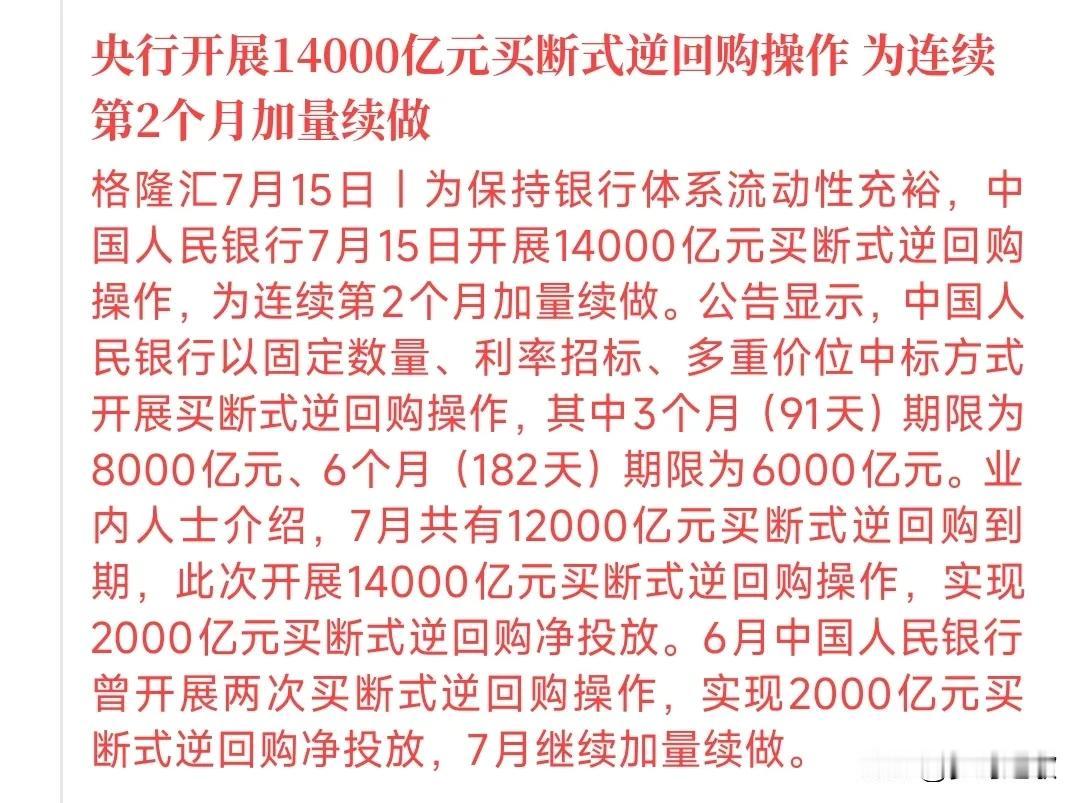 今天为什么跌？A股大跌得原因找到了昨天央行发布重磅利好，为市场投放了1.4万亿