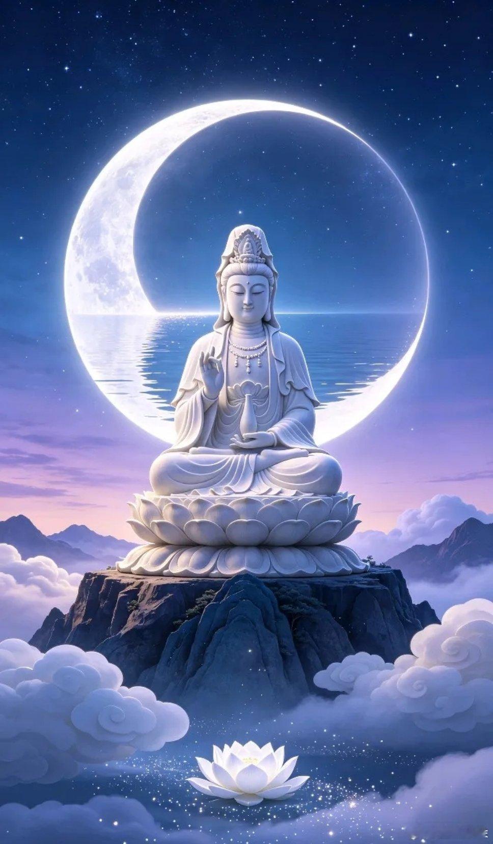 花好月圆莲坛赐福送瑞观音菩萨壁纸～"护阖家团圆喜乐无忧！愿所求皆如愿，所行皆