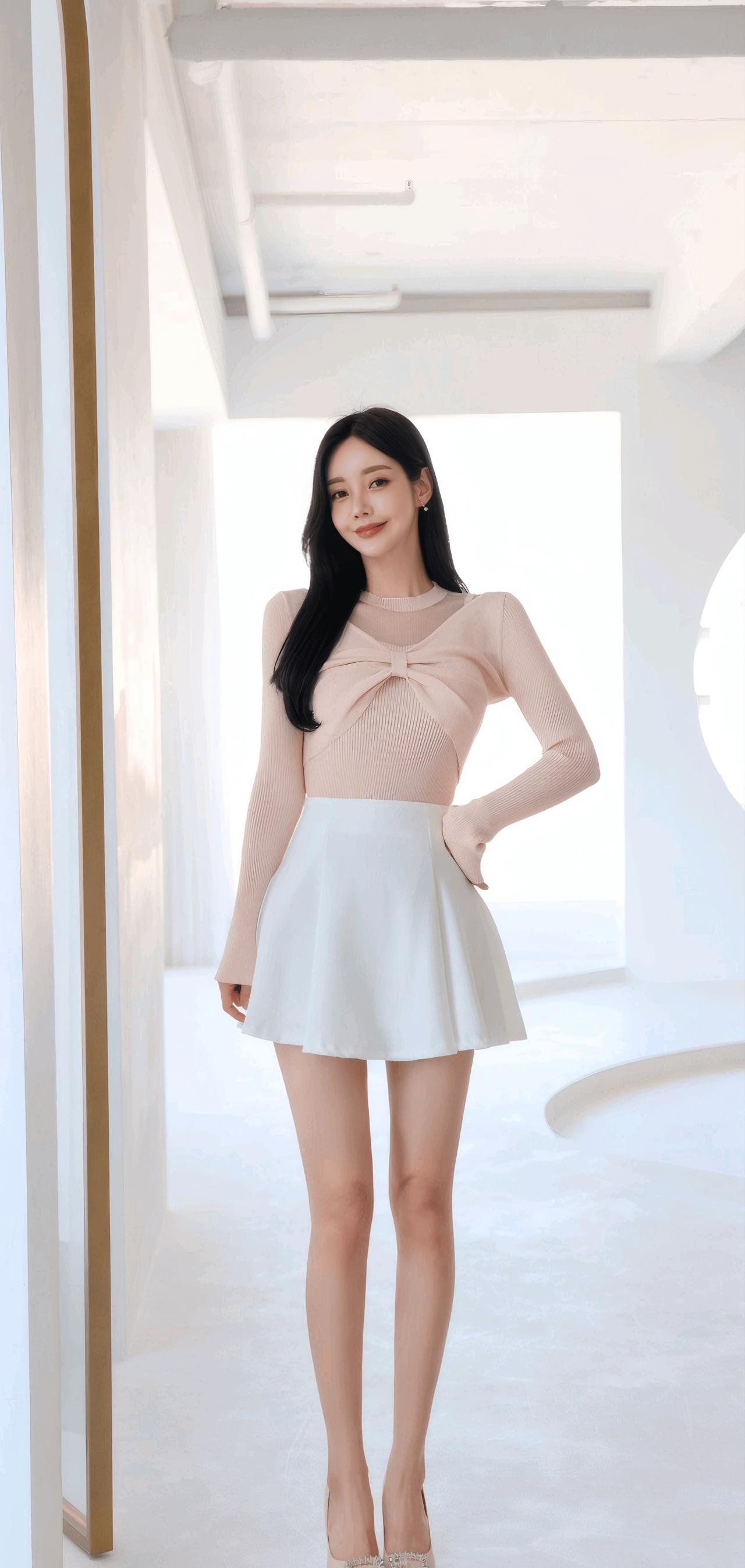 温柔甜美的穿搭，粉色上衣搭配白色短裙，尽显青春活力！💕✨