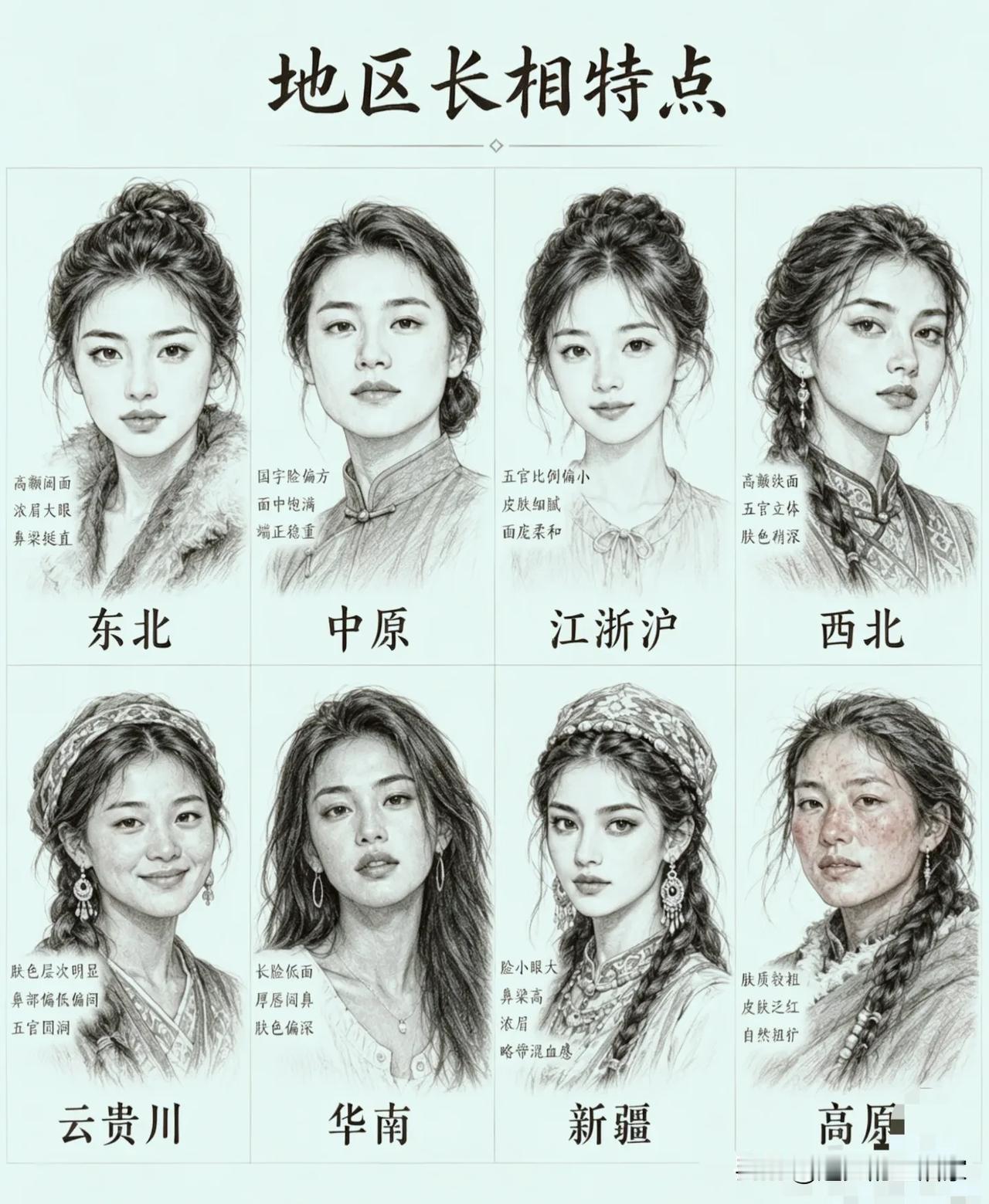 一张图看国内各地区长相特征：是地域气质，不是刻板标签！这组素描把国内不同地域