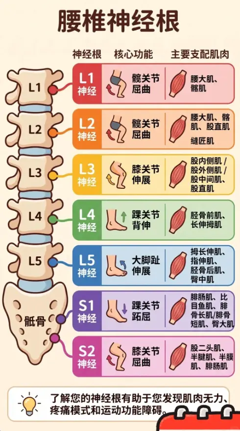 一张图学会腰椎神经根的功能 一张图学会腰椎神经根的功能| 神经根 | ...