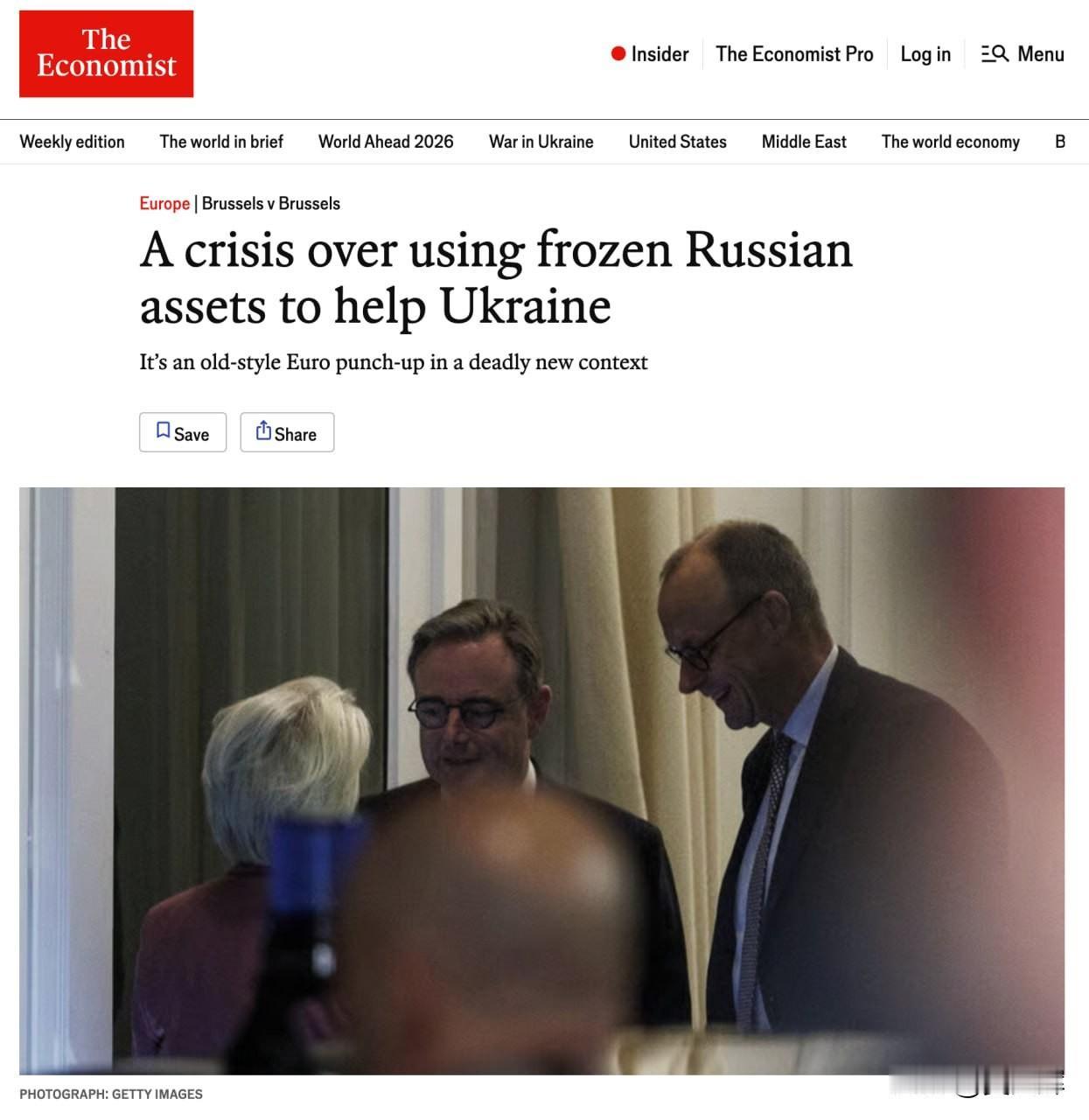 【俄罗斯冻结资产争端引发欧盟内部严重危机】12月8日，英国《经济学人》报道