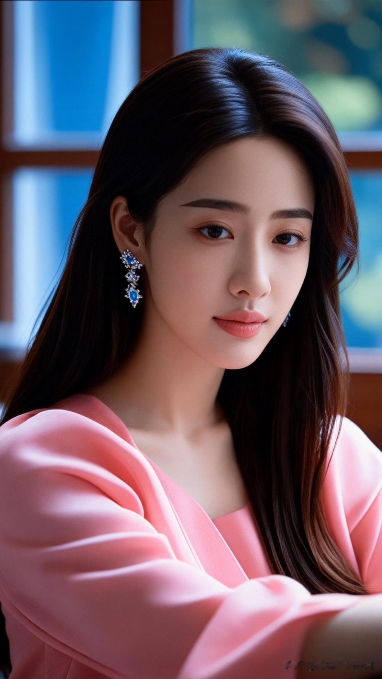 粉衣美人倚窗立，耳畔蓝宝石熠熠。你想娶什么样的人做老婆温柔粉色的优雅穿搭，精致