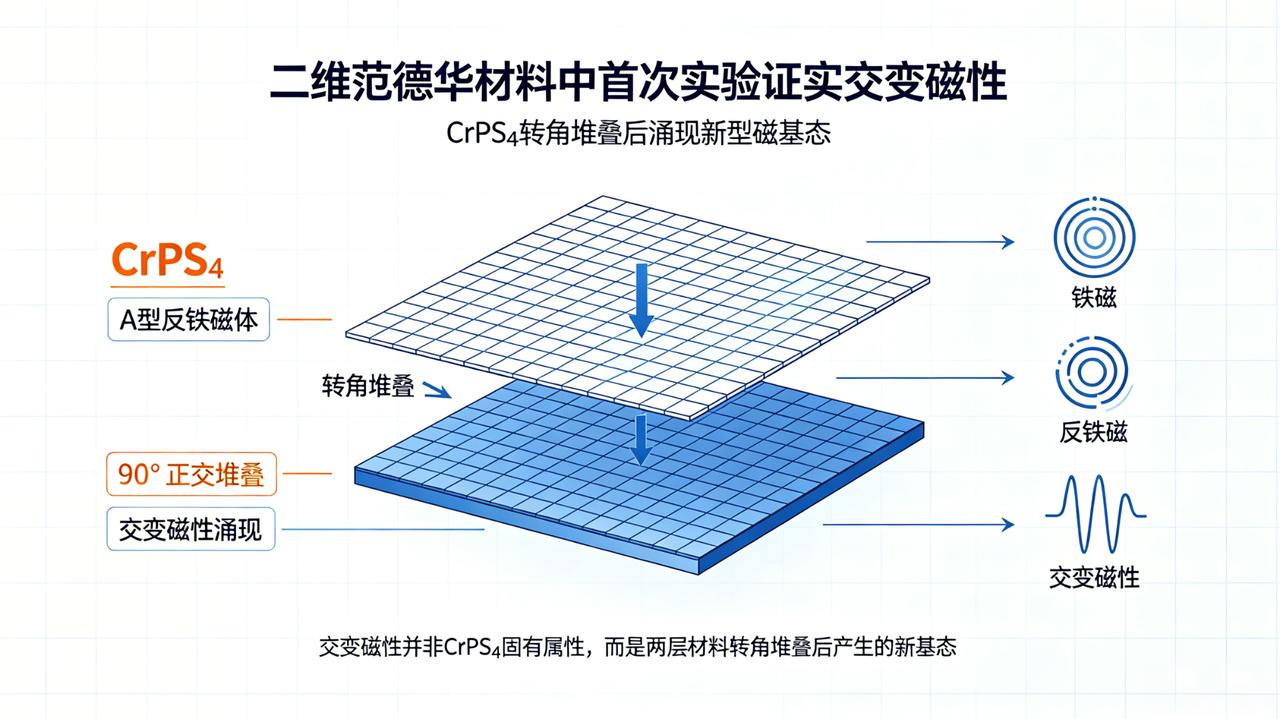科学家靠像转魔方一样旋转二维材料薄片，首次在二维范德华材料体系中实验证实交变磁性