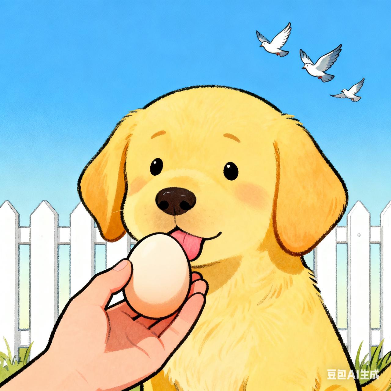 临睡前，我给我们家的狗狗剥了一颗蛋吃。最近发现我们家的狗狗掉毛有点厉害，它躺